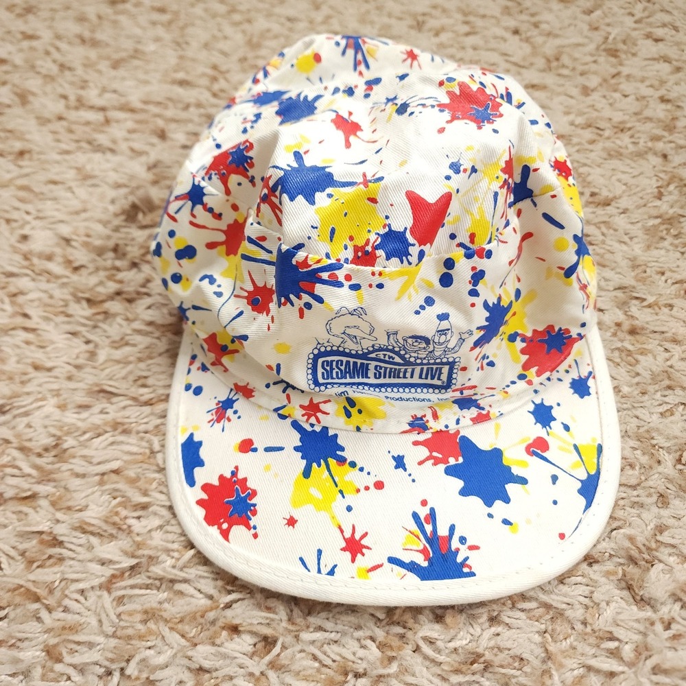 Rare Vintage Sesame Street Live Hat Cap Splatter Paint Big Bird Ernie Bert CTW